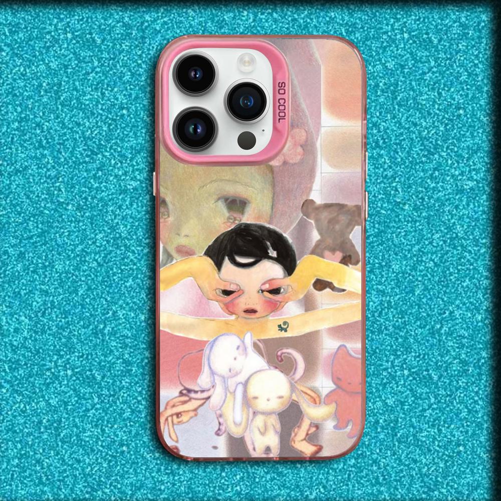 Cute Y-Yoshitomo Nara Phone Case For iPhone 16,15,14,13,12,11,Mini,Pro,MAX Pink Matte Silicone Cover iPhone13mini
