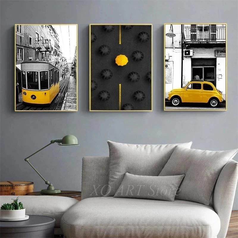 Nordic City Scenery Canvas Painting Yellow Wall Art Poster For Living Room Photograph European Landscape Picture Home Decor