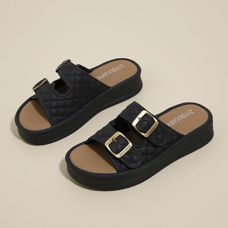 

CRLAYDK Fashion Women s Basic Slip On Sandals Platform Open Toe Adjustable Buckle Straps Ladies Dressy Slippers Beach Slides 40