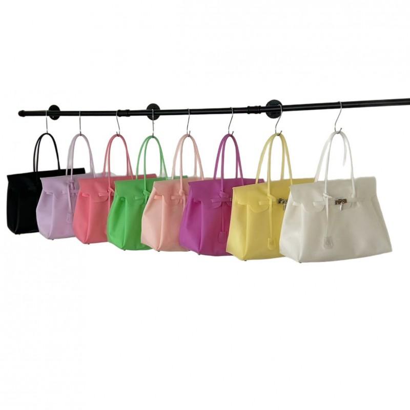 Borsa a Tote Trasparente in Gelatina PVC con Chiusura Borsa a Spalla Grande Capacità per Uso Quotidiano