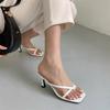 Thin Pumps Peach Shoes 2025 Slippers Runway Toe Loop Sandals Celebrity Slides Women Candy High Heels Club Ring Flip Flop