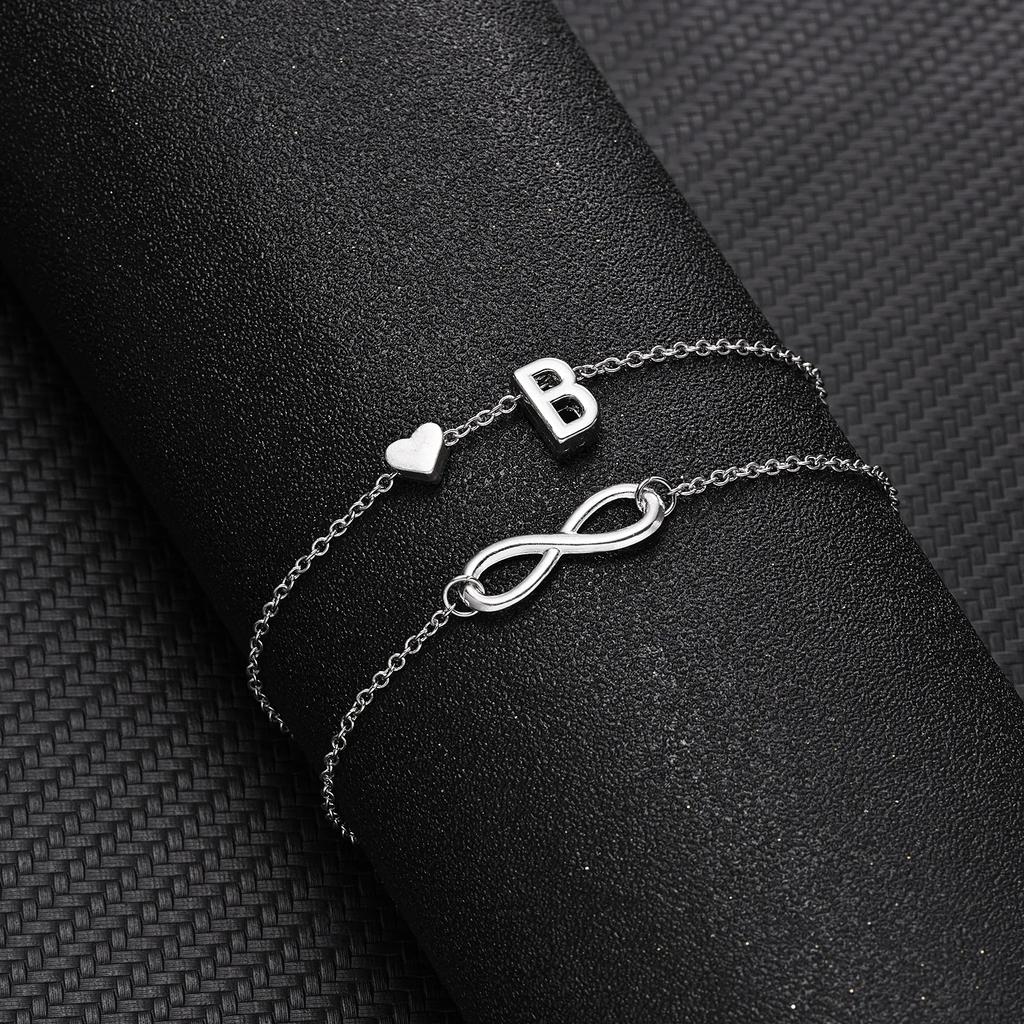 A-Z Letter Initial Anklet For Women Silver Color Initial Heart Anklet Bracelet Leg Chain Beach Party Travel Foot Jewelry