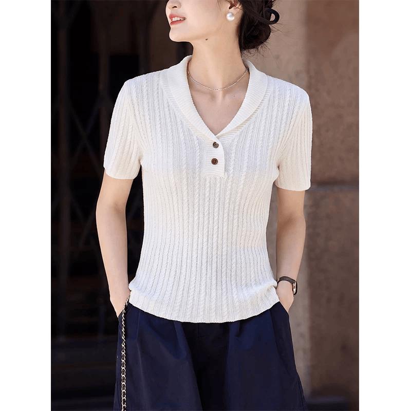 Basic House Women s Knitted Short Sleeve T-Shirt L