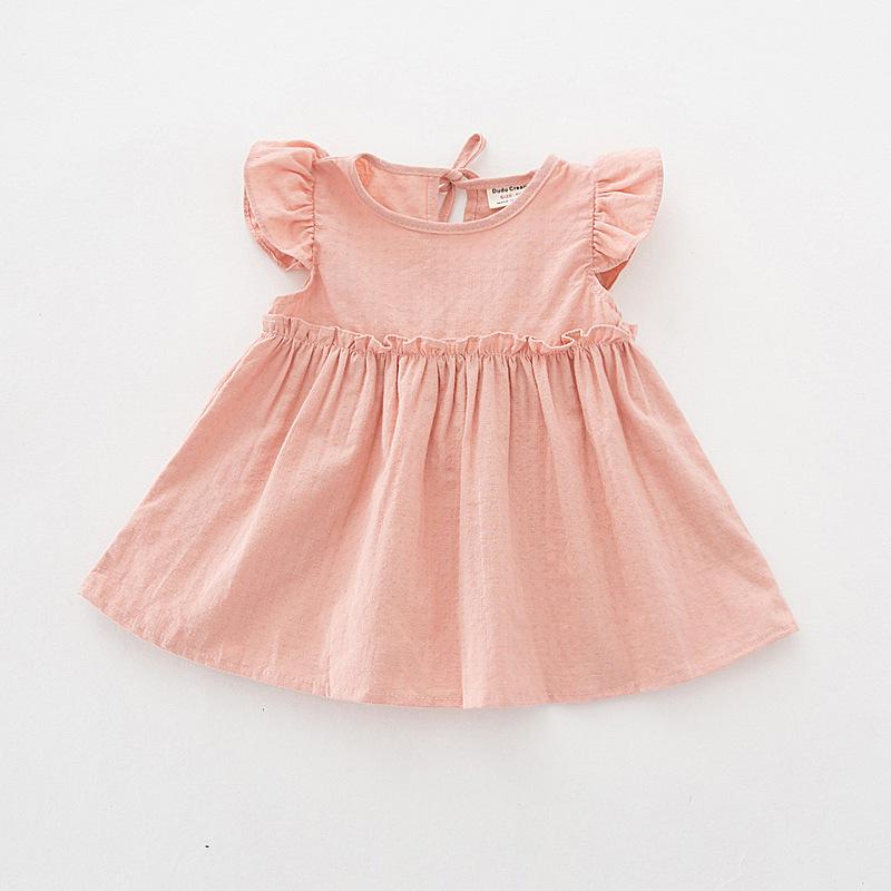 Girls Summer Cotton Fly Sleeve Doll Shirt Baby Sleeveless Smocked Blouse Top 110cm розовый