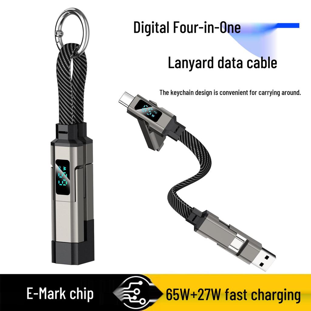 Cross-Border 4-in-1 Super Fast Charging Keychain Cable for Huawei & Apple with Zinc Alloy Logo