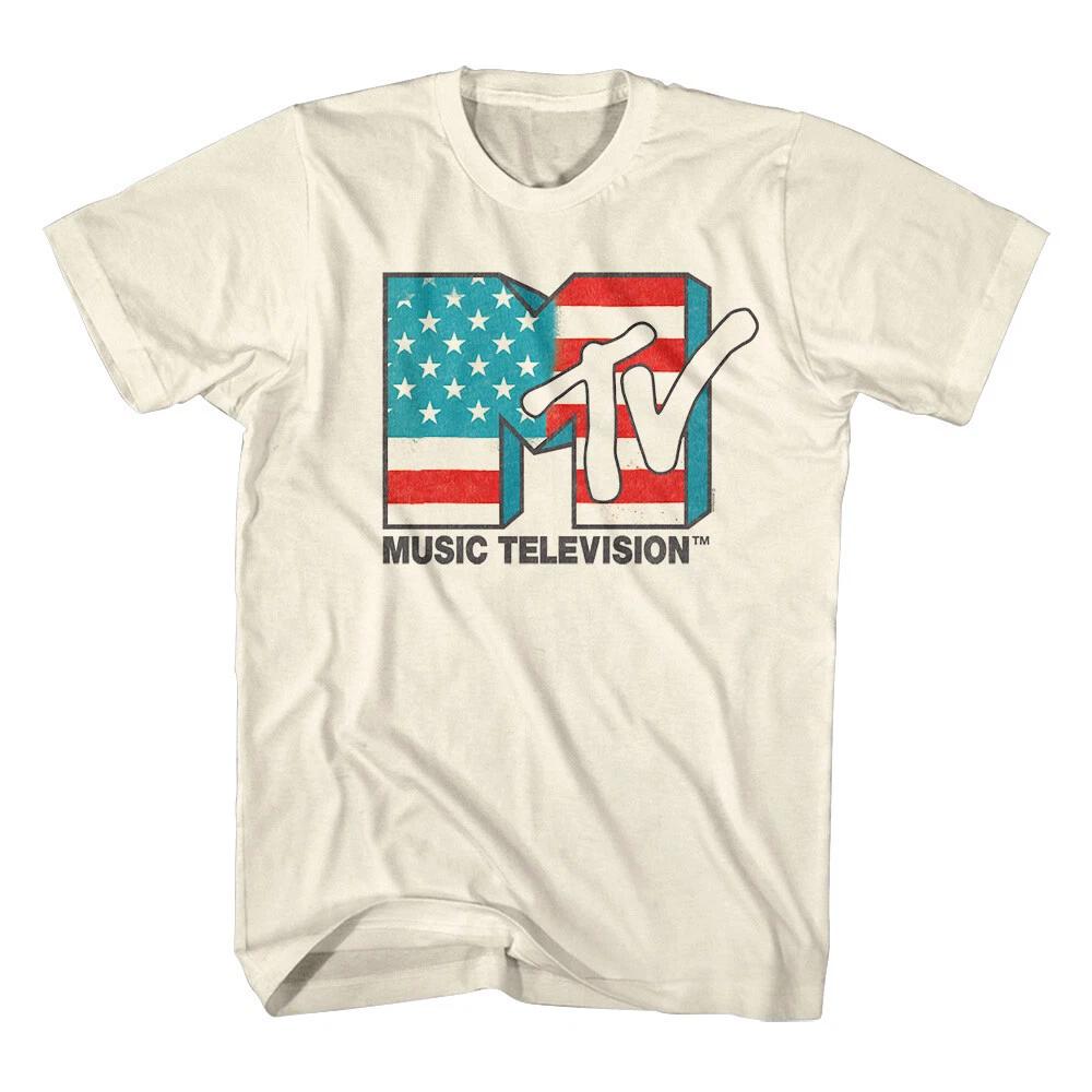 MTV Star Spangled Logo Men s T Shirt USA Flag Stripes America Music Television S
