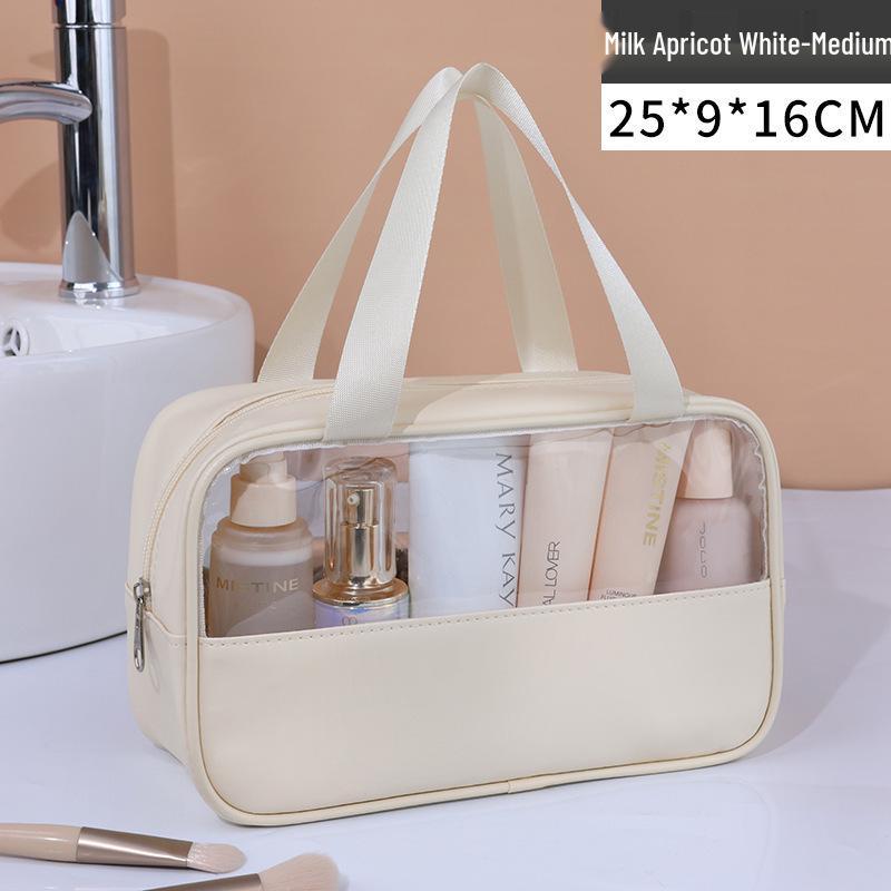 Patchwork Transparent PU Waterproof Toiletry Bag - Large Capacity & Travel-Friendly.
