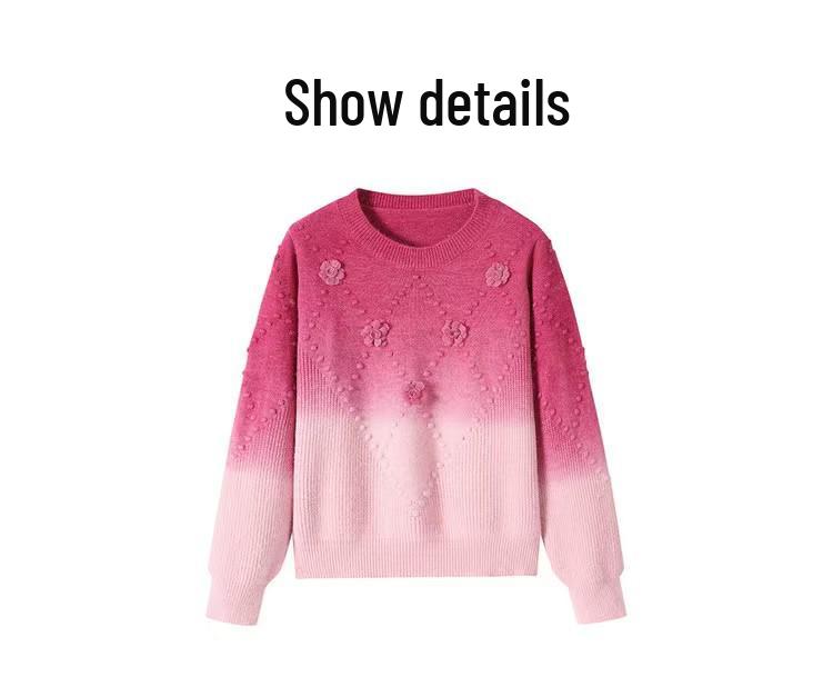 2025 Women's 3D Gradient Wool Sweater, Autumn/Winter, Long-Sleeve, Loose Fit