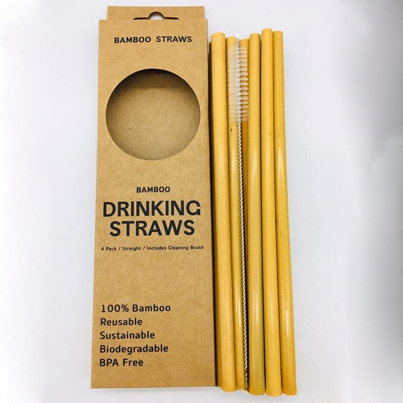 12Pcs Reusable Bamboo Straws Eco-friendly Bar Party Drinking Straw with Cleaning Brush Natural Bamboo Cocktail Straws boba tea