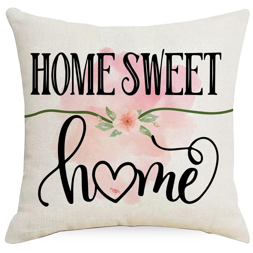 New Spring Theme Linen Pillowcase Letters Flower Garland Digital Print Pillowcase