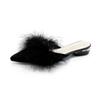 Pointed-toed fluffy shoes wearing bag-headed slippers for women's spring and autumn new large-size thick-heeled lazy half-slippers