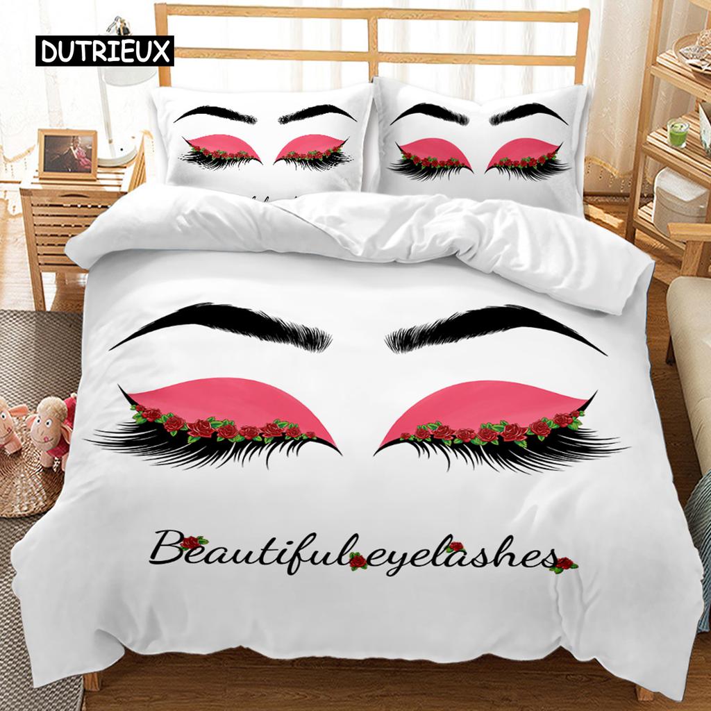 Eyelash Duvet Cover Closed Eyes Glamor Makeup Cosmetics Beauty Feminine Design Twin Bedding Set Queen King Polyester Qulit Cover
