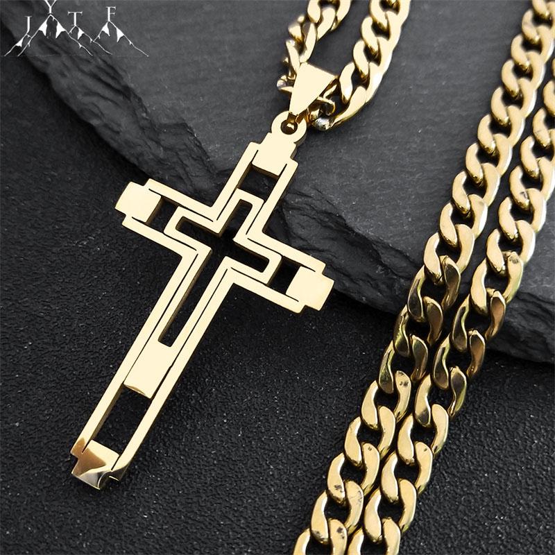 Cross Stainless Steel Choker Necklace for Man Gold Color Men's Chain Necklace Jewelry Corrente Masculina N1173S02