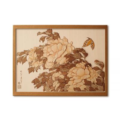 KINOWA "Peony and Butterfly" Wood Collage Original DIY Kit Ukiyo-e Hokusai Flower and Bird Painting Collection Made In Japan