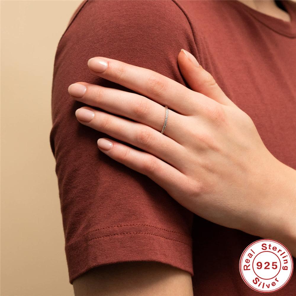 Ekte Mote Ins Vind 1 mm Moissanitt Radring Halering Utsøkt 925 Sølv Full Ring Mozzarella Ring Ring Ring