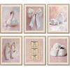 6Pcs Pink Vintage Swan Nursery Wall Art Ballerina Shoes and Bow Painting Picture Wall Decor Retro Tickets and Coffee Cups Preppy Posters Prints