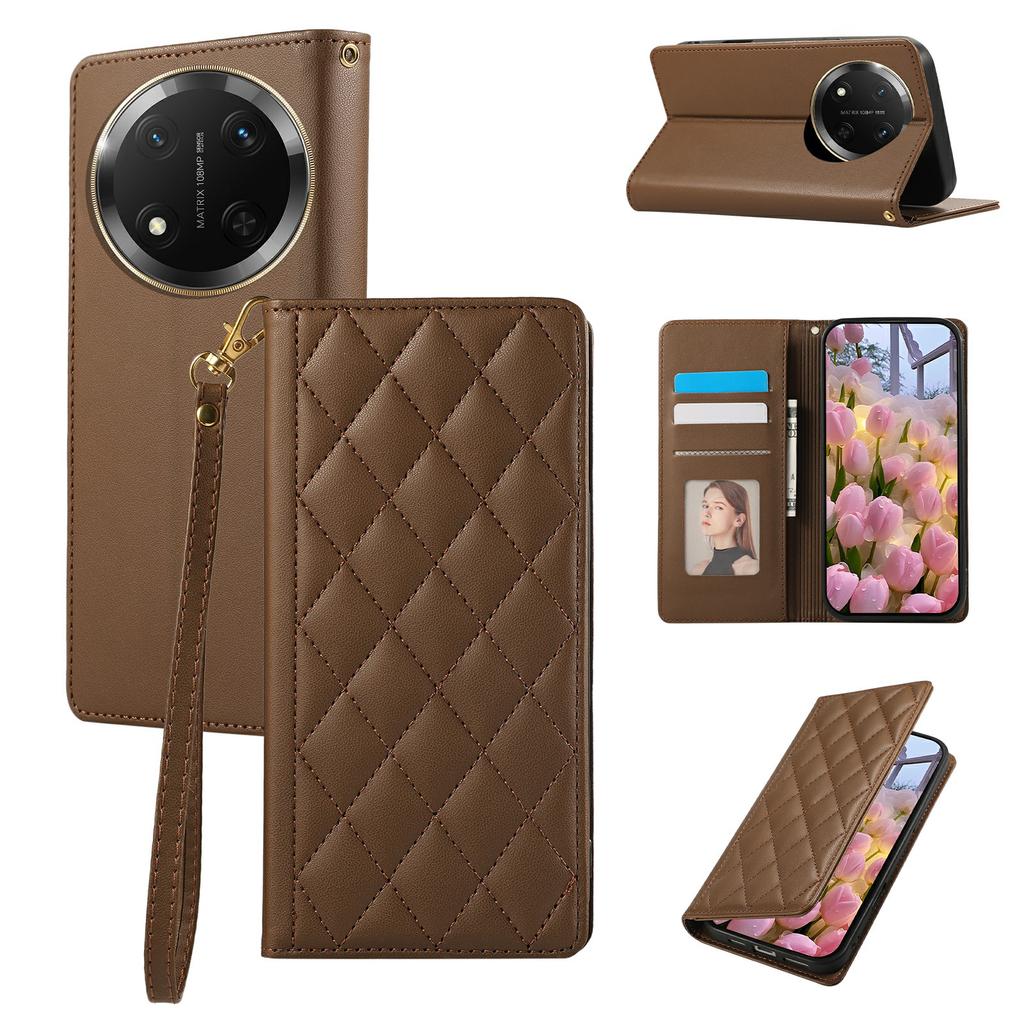 Phone Case For Honor X60 Pro 5G/X9c 5G/Magic7 Lite 5G RFID Blocking Wallet Stand Rhombus Leather Cover with Wrist Strap