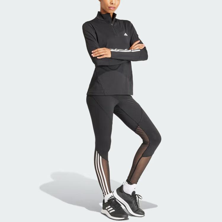 Adidas Hyperglam Training Quarter-Zip Track Top Long Sleeve Fitness Shirt Women tops Black IN6841