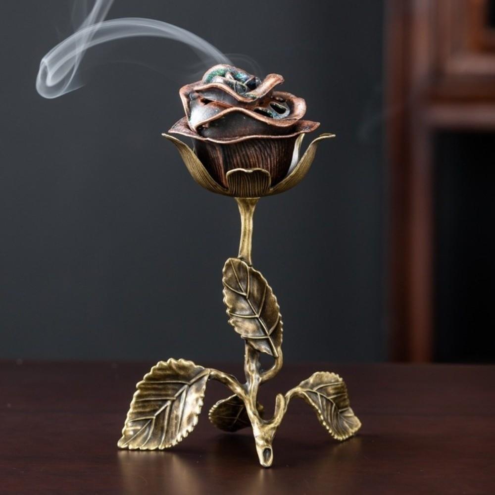 Handcrafted Metal Rose Burner Zinc Zinc Alloy Crafts Aromatherapy Burner Rose Statue Gifts  Office Decor