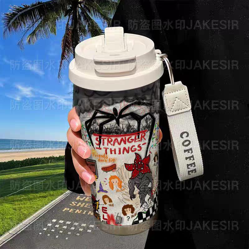 Stranger Things Insulated Tumbler - Stainless Steel Dual Lid Sippy Cup for Coffee & Cold Drinks