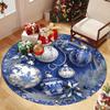 Christmas Blue Pine Berry Snowflake Pattern Round Shape Floor Mats Kitchen Hallway Runner Rug Bedroom Living Room Soft Carpet Non-slip Area Rug
