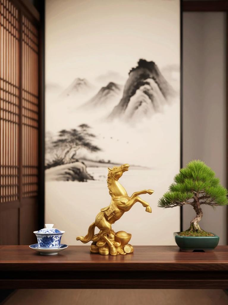 Horse Figurine, Lucky Golden Horse, Year of the Horse Figurine, Symbolizing Advancement, Growth, Development, Good Fortune, Luck, and Increased Wealth