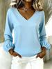 2026 Women's Casual Loose V-neck Solid Color Long Sleeve Fashion Pullover Top