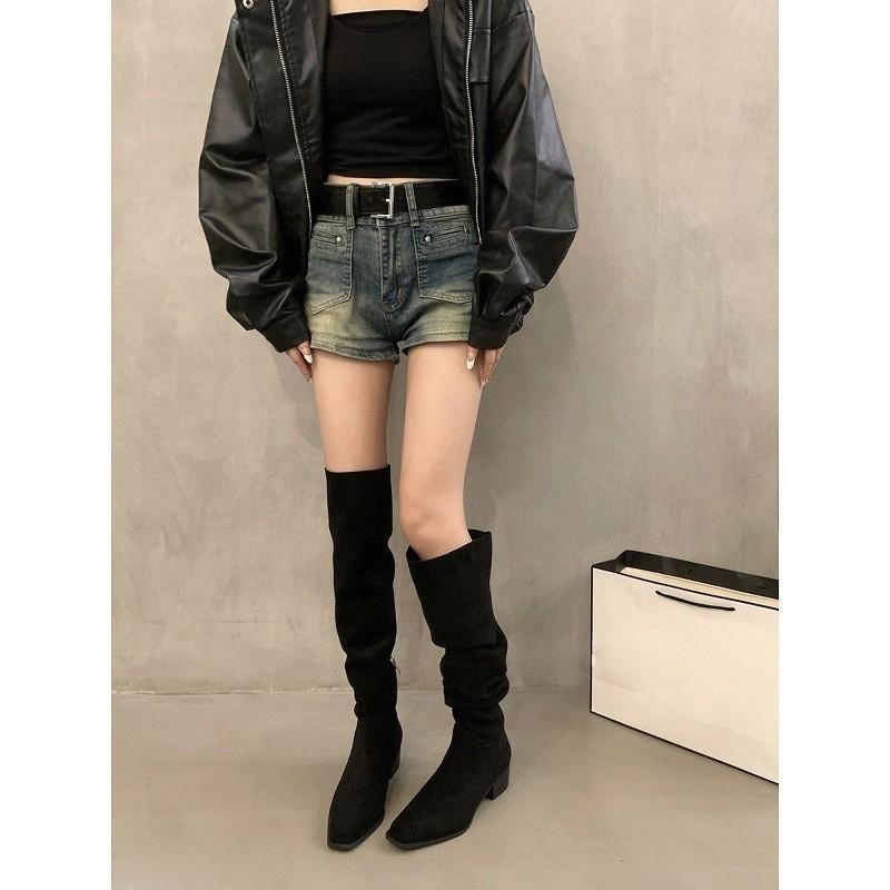 Wear More Than One Boot! Thick-heeled Over-the-knee Boots Women's Shoes Velvet Boots 2025 New Spring and Autumn Piled Knight Martin Boots