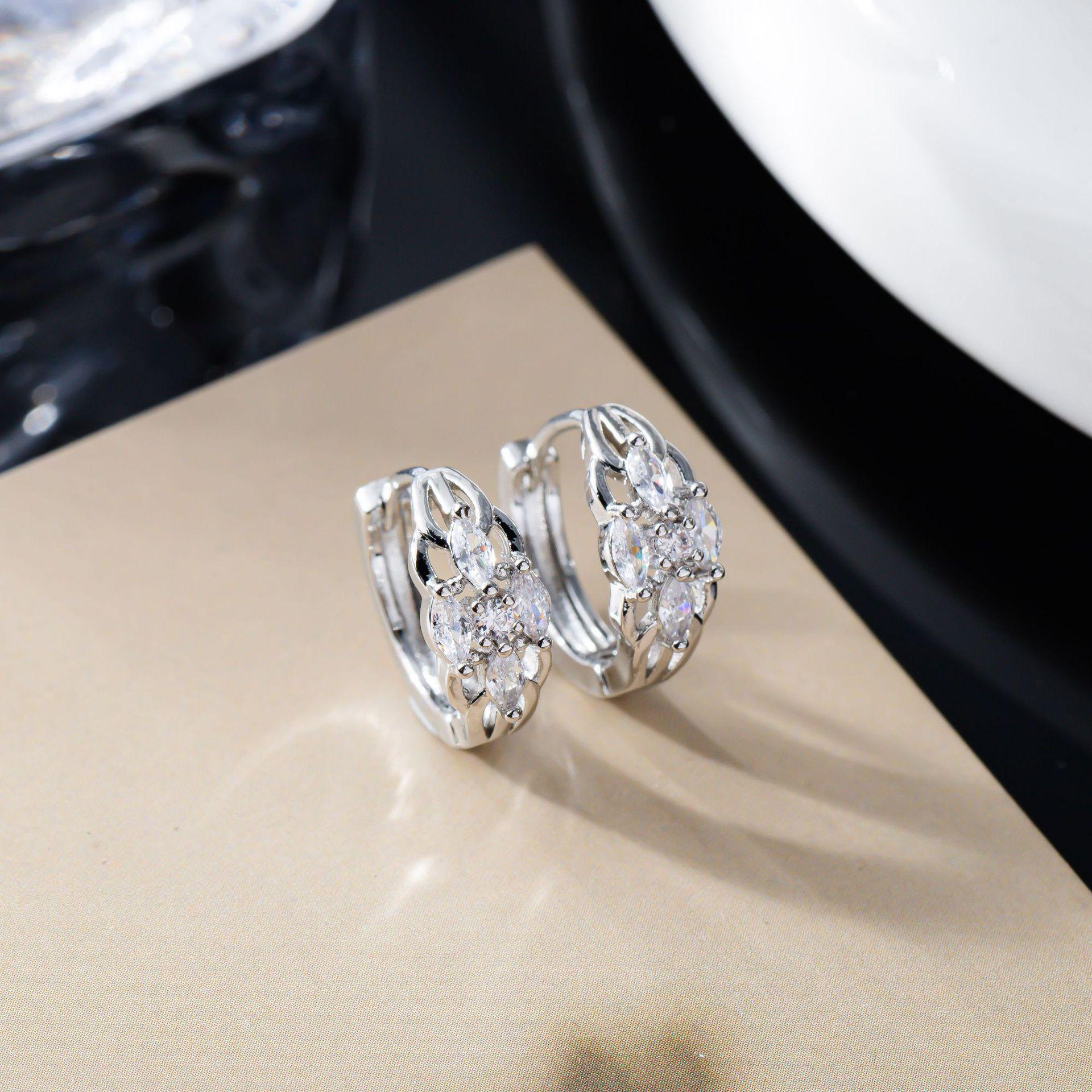 Elegant Korean Zircon Inlaid Hollow Diamond Earrings for Women
