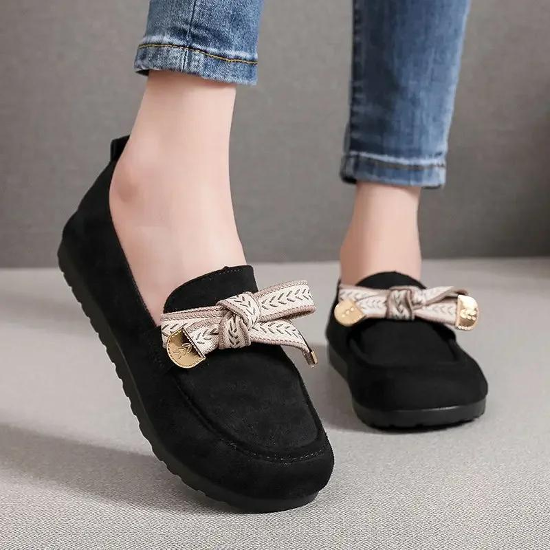 Womens Loafers Soft Bottom Low Heel Elegant Women Flat Shoes Fashion Bow Shoes for Women Anti-slip Comfort Flat Bottomed Zapatos