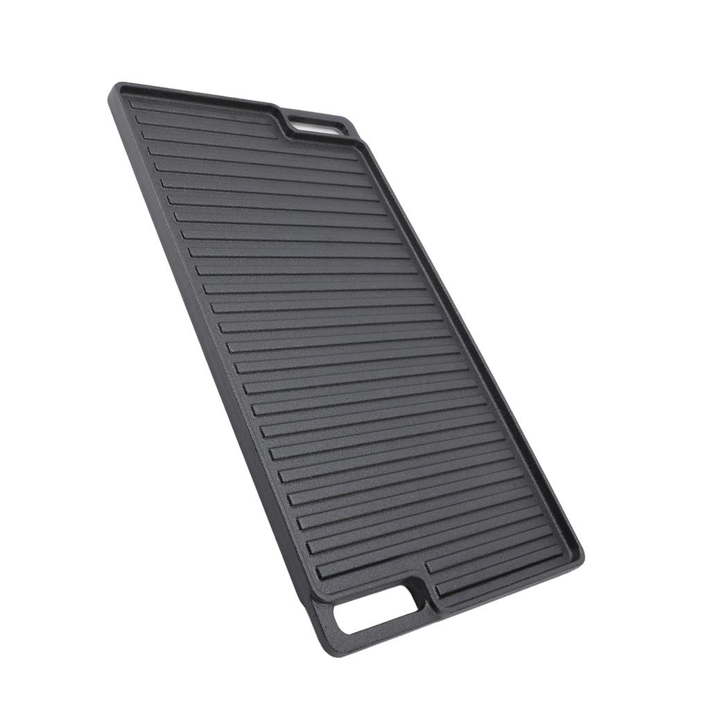 Placă de grătar dreptunghiulară reversibilă din fontă pre-condimentată, antiaderentă, vas de gătit pentru familie cu mâner