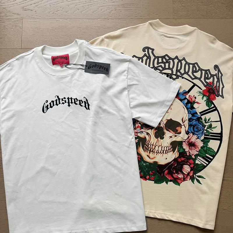 New Meichao Godspeed Skull Rock Band Crew Neck Wash Black Short Sleeve T-Shirt Couple Same Style