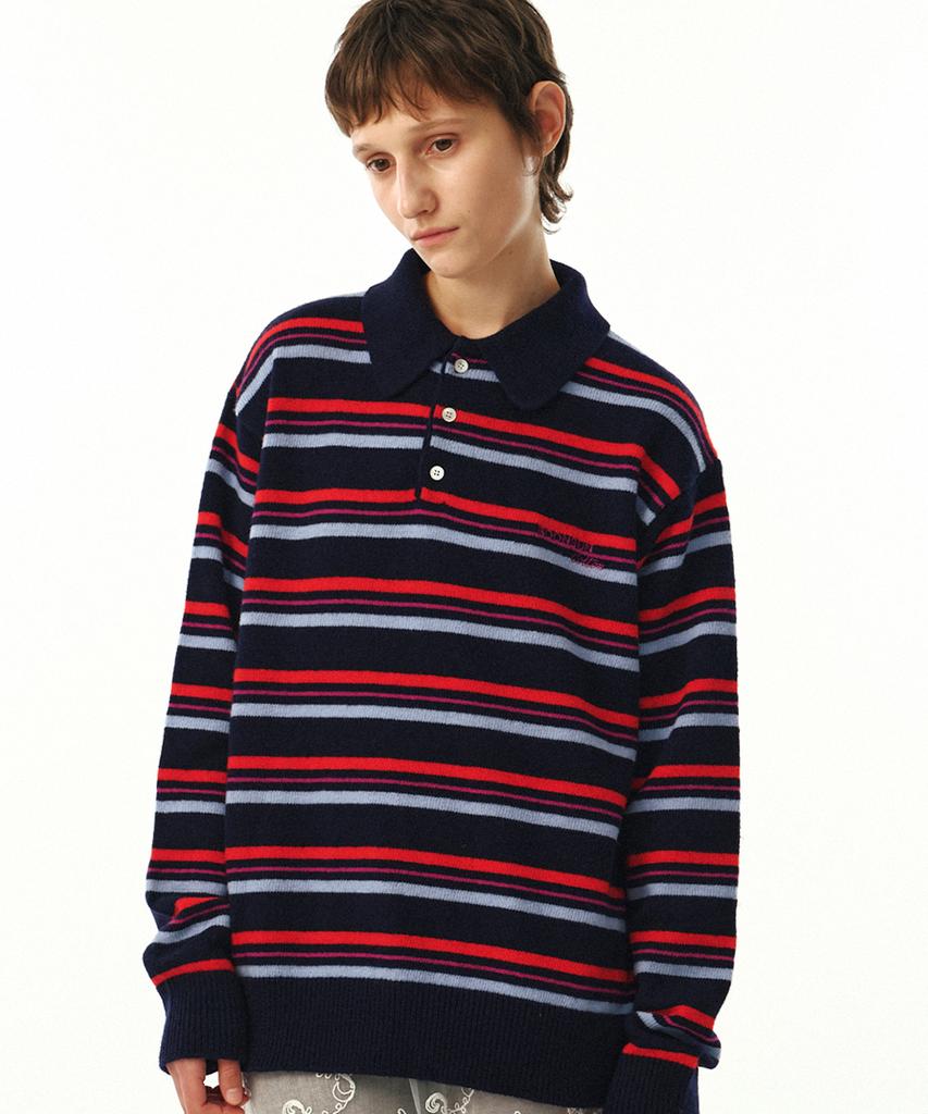 MOONSUN Mj S2 02 M.C Unisex, Stripe Wool Collar Knit / Lolli-Pop