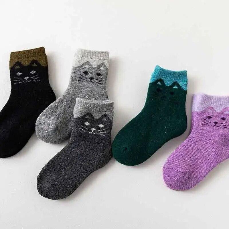 1 Pair Warm Baby Sock Retro European Style Cat Calf Sock for Kids Boy Girl Autumn Winter Thicken Cotton Sock for 1-12 Year Kid