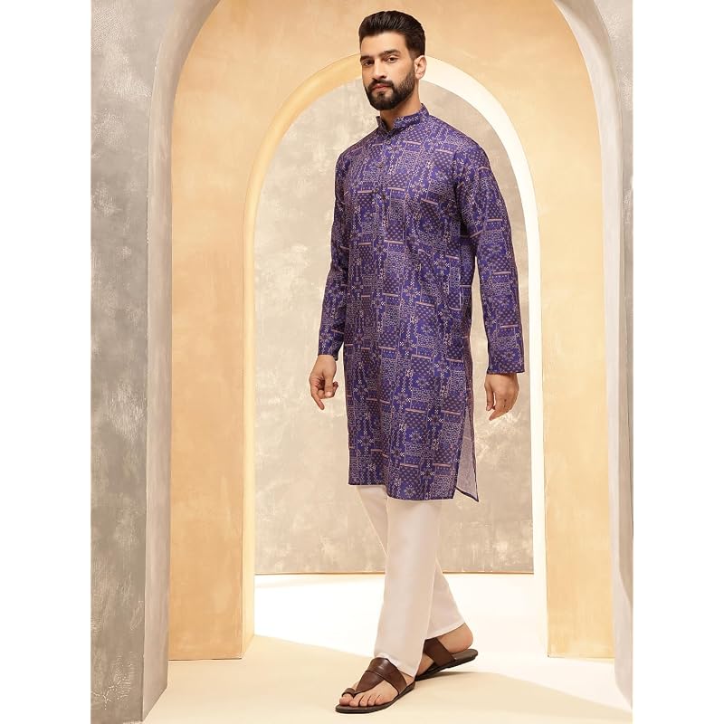 SOJANYA (Since 1958 Men' Cotton Linen Geometric Printed Only Long Kurta