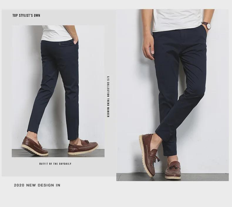 2022 Summer Men's Black Slim-Fit Nine-Point Casual Pants - Youth Solid Color Korean Style
