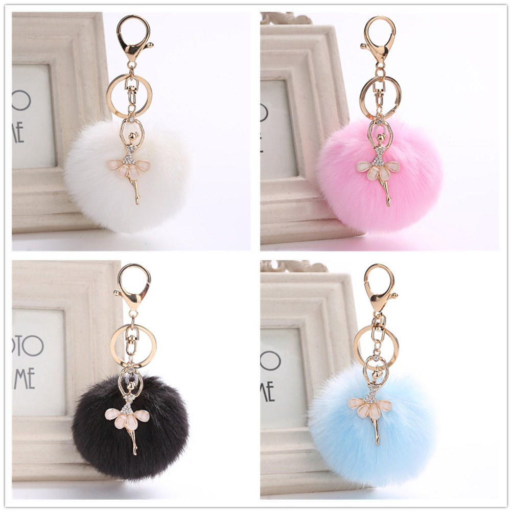 8 cm süßer tanzender Engel Schlüsselanhänger Anhänger Damen Schlüsselanhänger Halter Pompons Schlüsselanhänger