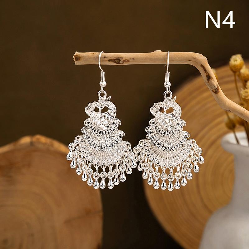 1Pair Peacock Earrings For Women Ethnic Earrings Pendientes Boho Bell Tassel Vintage Broncos Jewelry