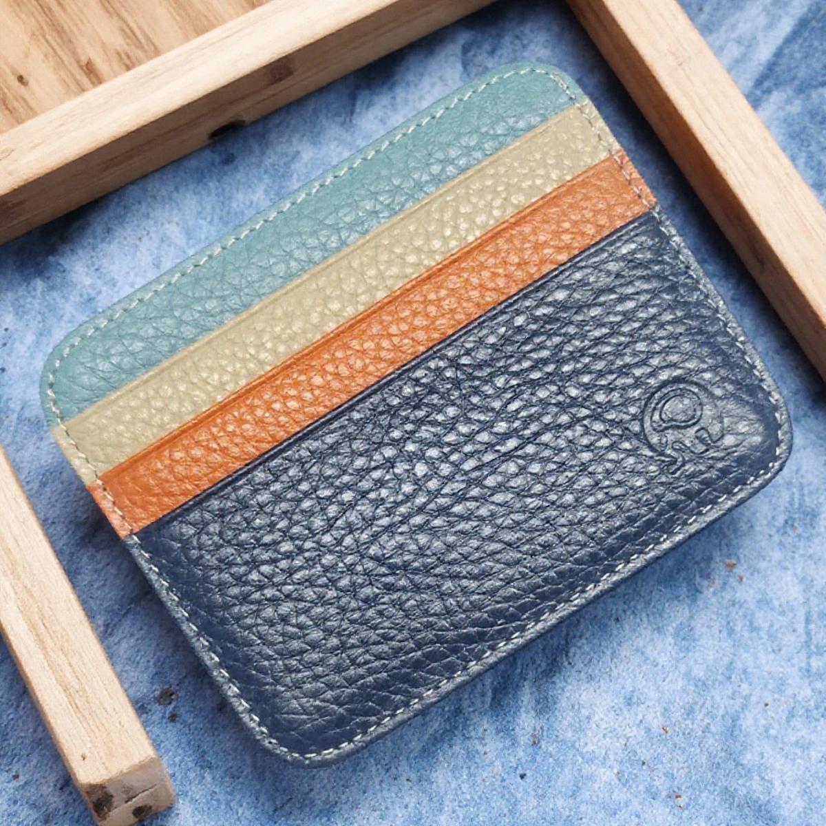 

Leather Card Holder Wallet Slim Design Coin Purse Organizer Genuine ID Cardholder Money Clip Card Case 1PC синій