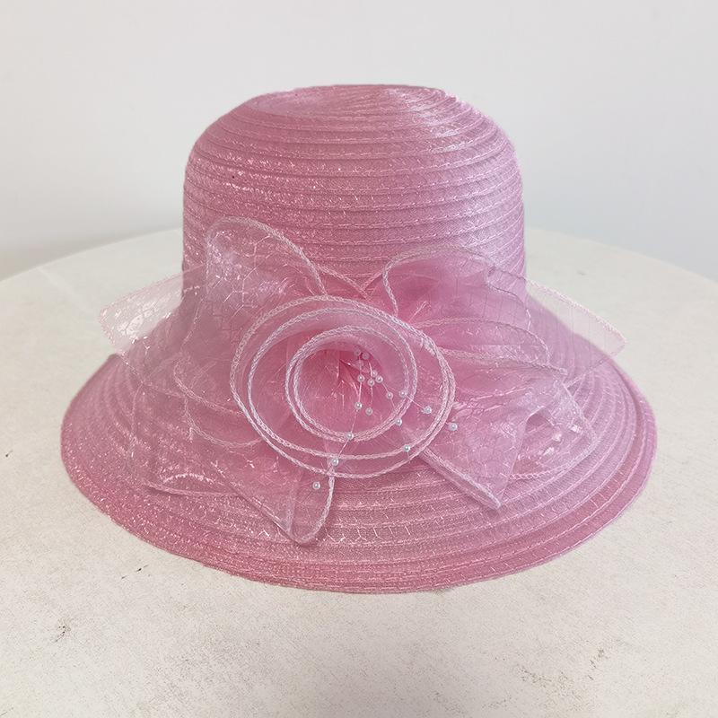 Eugen yarn flower pot hat middle-aged fashion elegant bucket hat women's summer sunshade mesh hat