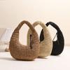 Sac à main en rotin grande capacité Sac cabas tissage demi-lune Pochette décontractée Sac croissant Plage