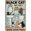 Lustiges Katzen Badezimmer Schild Vintage Metall Wandkunst Wasche deine Pfoten Retro Kätzchen Poster Tierliebhaber Humor Dekor