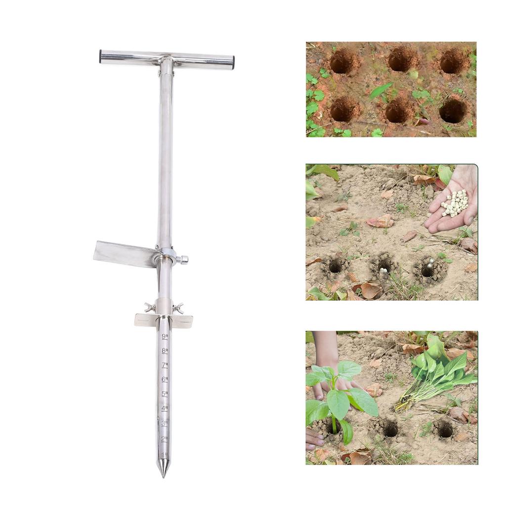 Půdní sonda Nerezová půdní sonda s nožním pedálem Ergonomická T rukojeť Sázecí nástroj 33,5 palce pro trávník zahradu farmu péči o rostliny