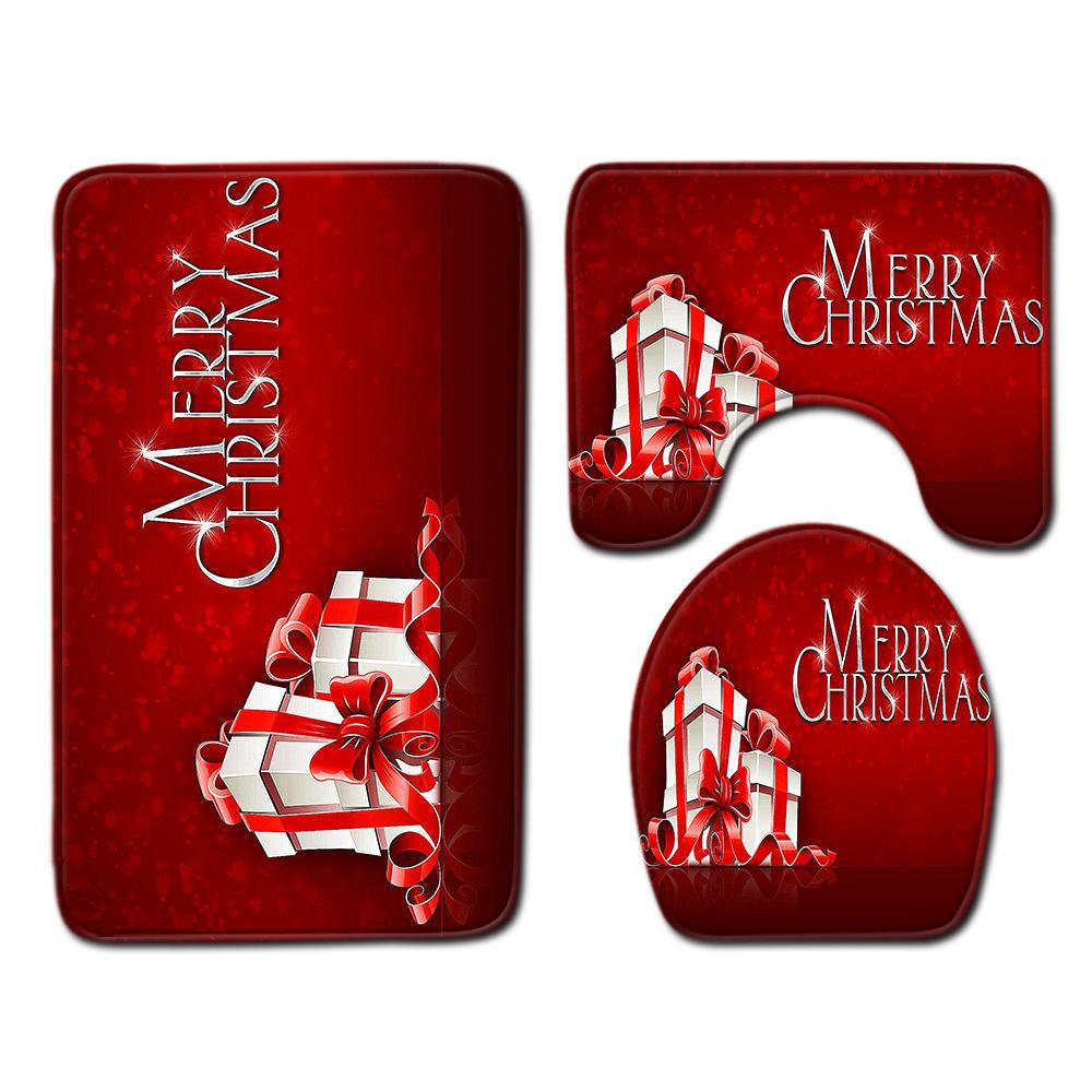 Christmas Bathroom Floor Mat Toilet Three-Piece Set
