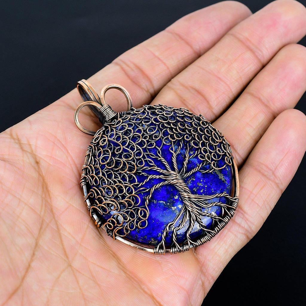 Tree Of Life lapis lazuli Pendant, Handmade Gemstone 999 Copper Wire Wrap Pendant Antique Jewelry, For Gift Copper Jewelry