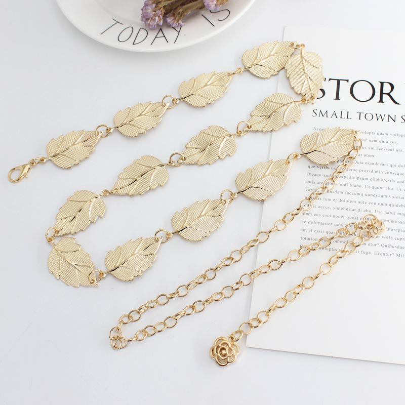 Dress waist chain - women's metal leaf hook chain - minimalist decorative skinny belt