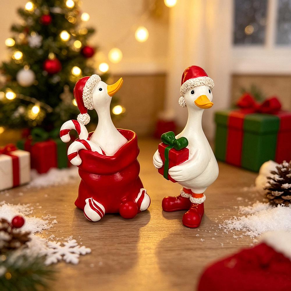 Christmas Duck Figurine - Creative Holiday Atmosphere Table Decoration Item - Resin Handicraft Display Piece
