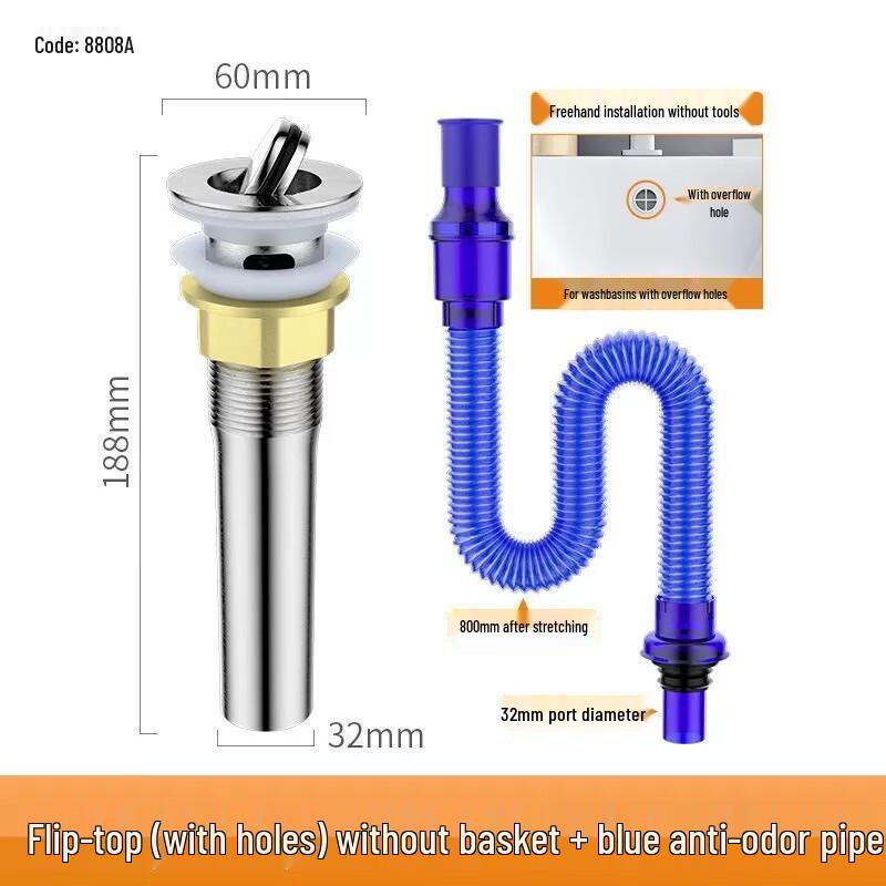 Stainless Steel Pop-up Sink Drain with Odor-Proof Pipe