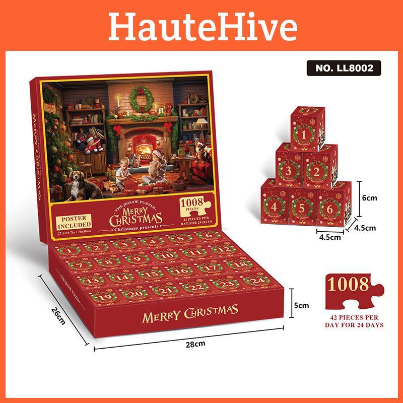 Christmas Puzzle Countdown Calendar 24 Pieces Paper Fun Activity For Kids And Adults