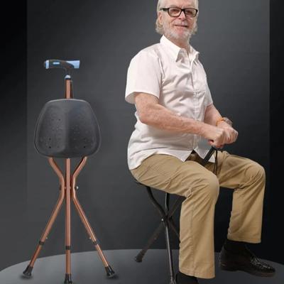 Adjustable Height Four-Legged Walking Stick Elderly Crutches Multi-Functional Anti-Skid Aid with Light for Independent Mobility
